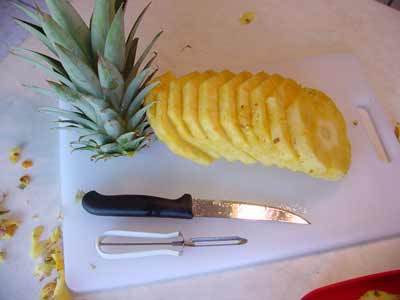 a cut up pineapple